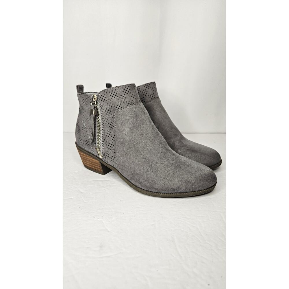 DR. SCHOLL'S Women's Dark Shadow Grey Brianna Perforated Block-Heel Booties SZ 8